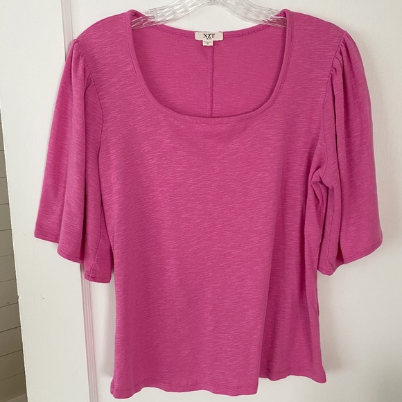 Nic+Zoe Square Neck Flutter Sleeve Tee in Freesia - Size M - Picture 2 of 9